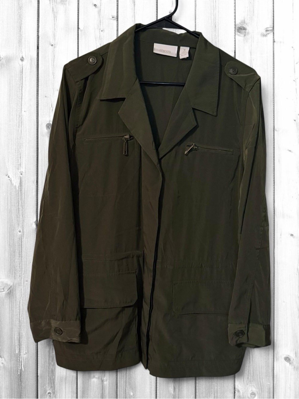 🌼Chico's Olive Green Utility Jacket with Epaulets